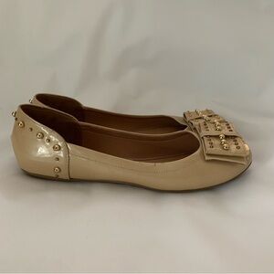Santa Lolla Ballet Flats Women’s 7/37 Tan Gold Gold Round Toe Slip On Shoes